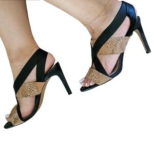 French Connection Snake Print and Black Strappy Sandals Size 9